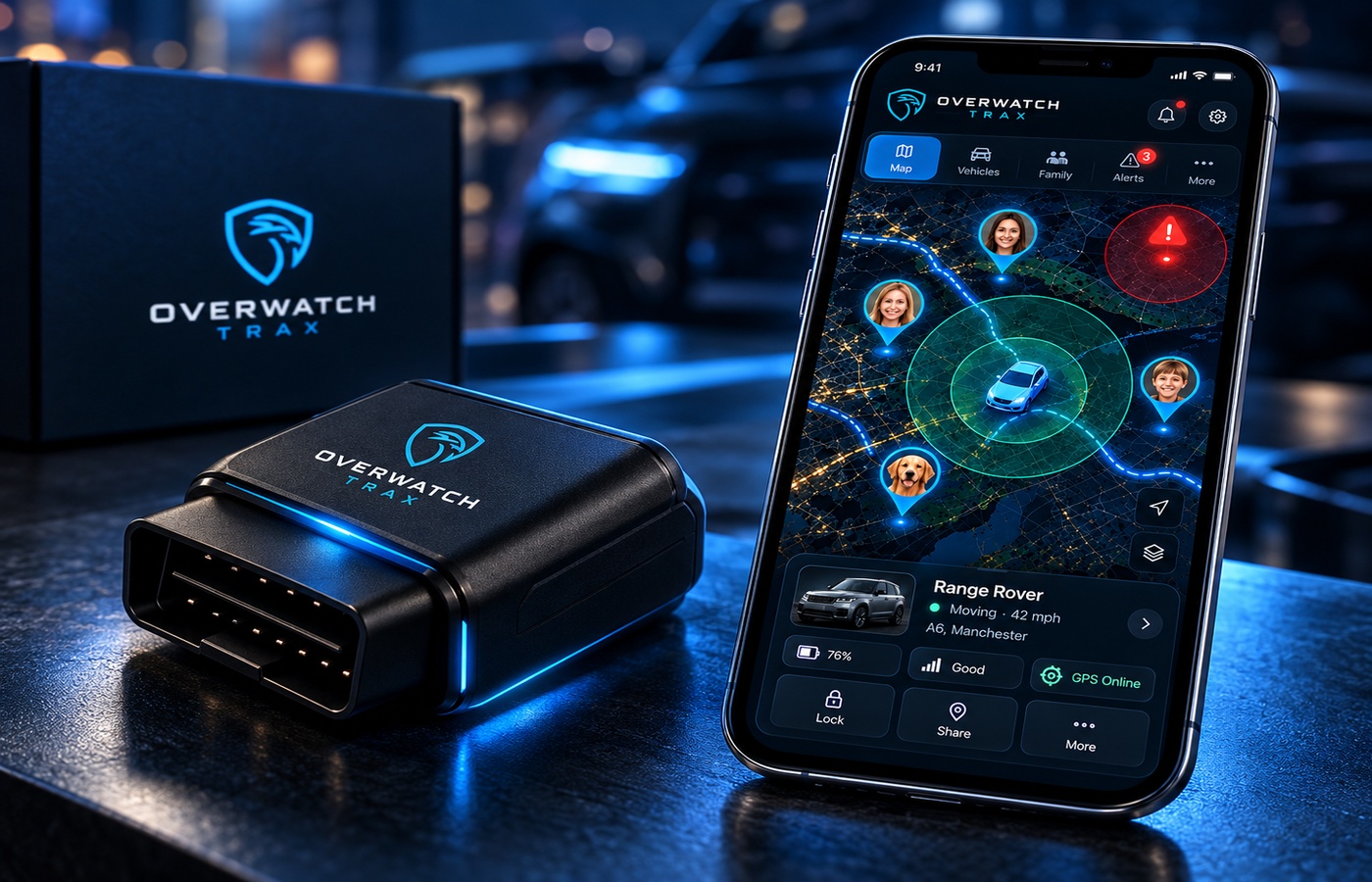 Overwatch Trax OBD tracker and mobile app